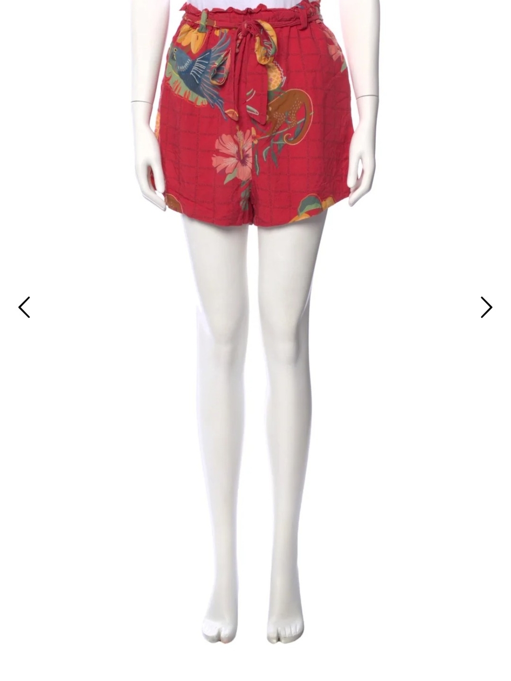 FARM Rio Red Floral & Bird High-Waist Pull-Tie Shorts
